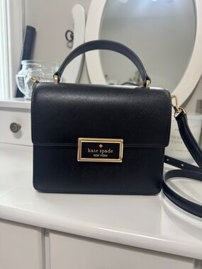 kate spade Black Saffiano Leather Top-Handle Satchel with Gold Plaque